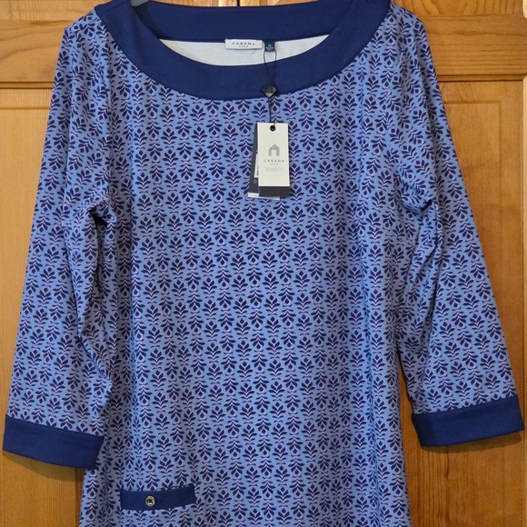 Cabana Life XL Blue Floral Print 3/4 Sleeve Dress with Pocket New - Picture 2 of 8